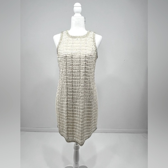 Adelyn Rae beaded sequin mini dress cream size M - Picture 1 of 14